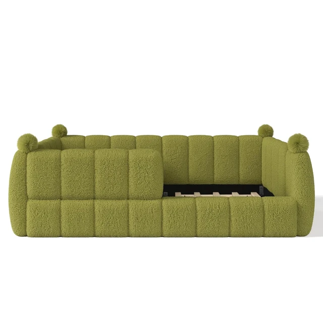 Alt view image 5 of 7 - Kids Upholstered Floor Bed with Padded Guardrails Montessori Floor Bed with Full Rails for Boys Girls, Full Size, Green