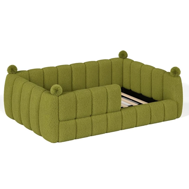 Alt view image 7 of 7 - Kids Upholstered Floor Bed with Padded Guardrails Montessori Floor Bed with Full Rails for Boys Girls, Full Size, Green