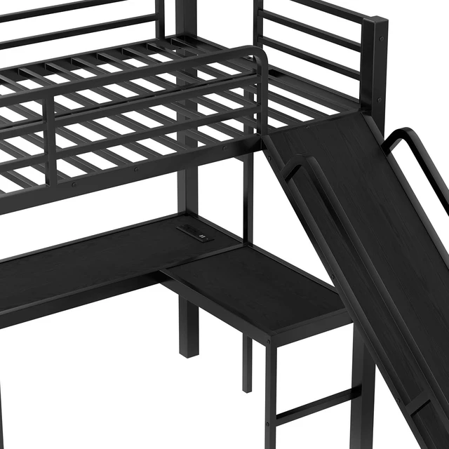 Alt view image 5 of 7 - L Shaped Bunk Bed Attached a Loft Bed with Desk, Black