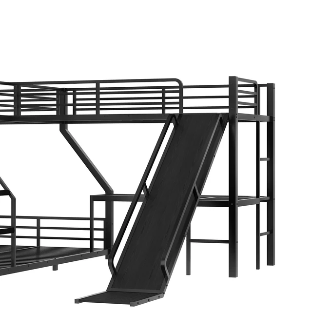 Alt view image 6 of 7 - L Shaped Bunk Bed Attached a Loft Bed with Desk, Black