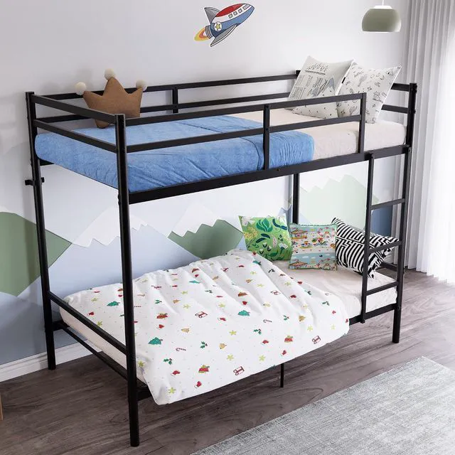 Main image of Heavy Duty Bunk Bed Twin Over Twin with High Rails, Black
