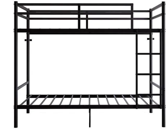Alt view image 5 of 5 - Heavy Duty Bunk Bed Twin Over Twin with High Rails, Black