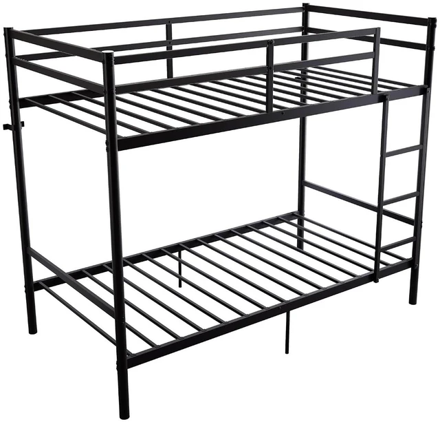 Alt view image 4 of 5 - Heavy Duty Bunk Bed Twin Over Twin with High Rails, Black