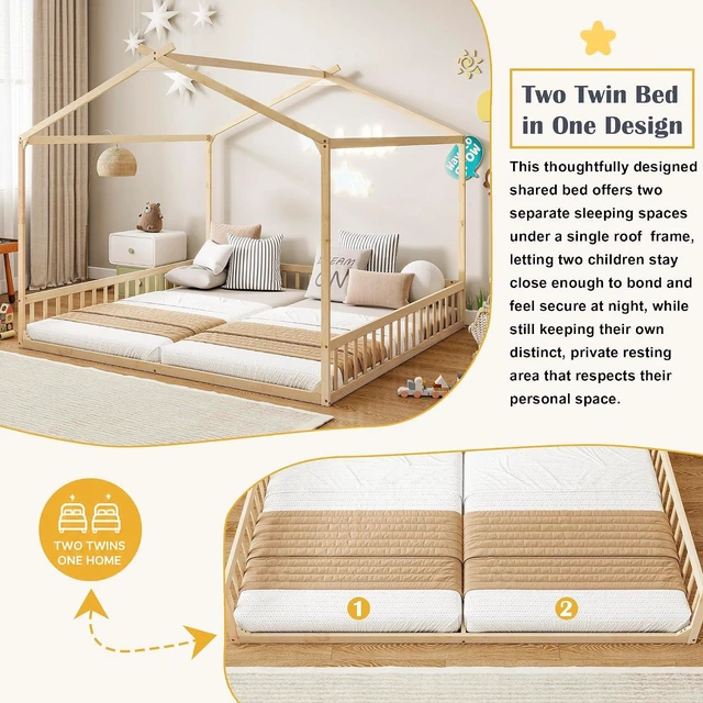 Alt view image 5 of 7 - Double Twin Floor House Bed, Natural