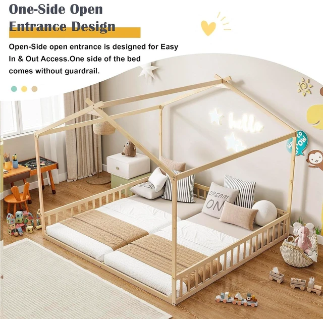 Alt view image 4 of 7 - Double Twin Floor House Bed, Natural