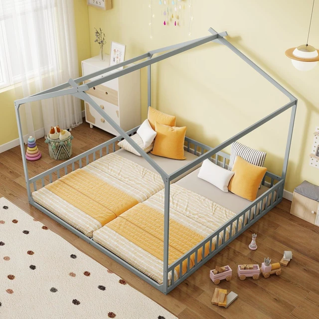 Alt view image 2 of 5 - Double Twin Floor House Bed, Grey