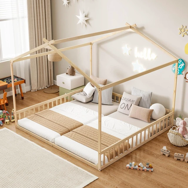 Alt view image 6 of 7 - Double Twin Floor House Bed, Natural
