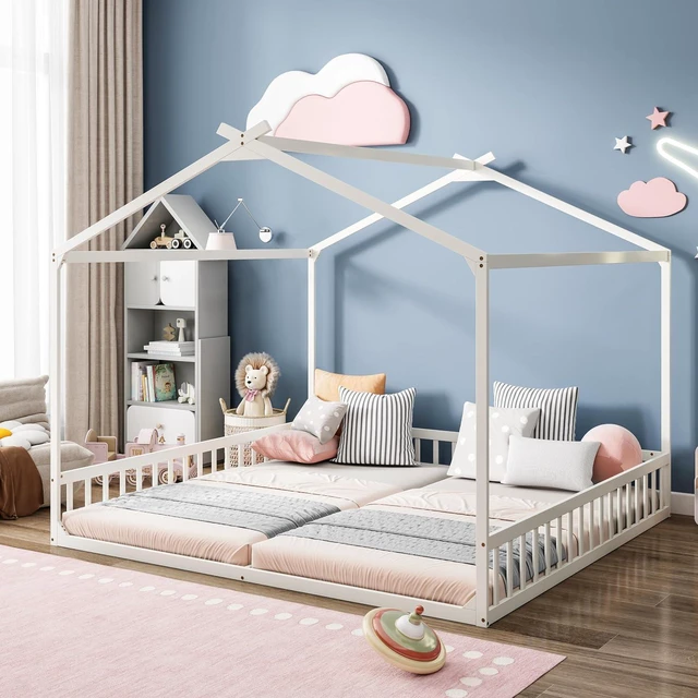 Main image of Double Twin Floor House Bed, White