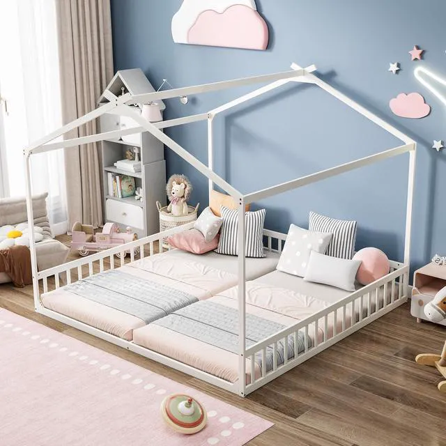 Alt view image 3 of 7 - Double Twin Floor House Bed, White