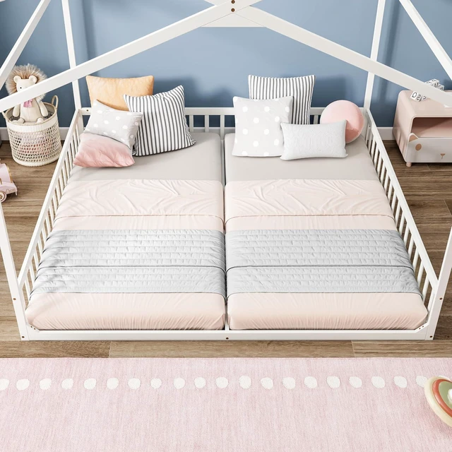 Alt view image 4 of 7 - Double Twin Floor House Bed, White