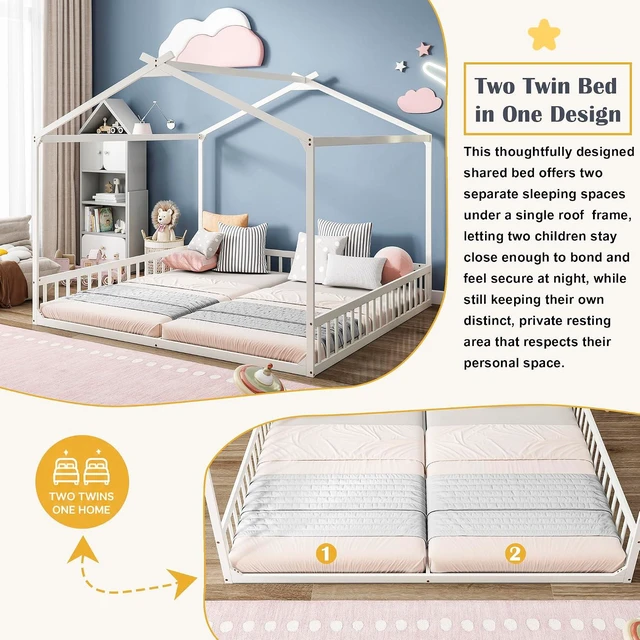 Alt view image 5 of 7 - Double Twin Floor House Bed, White