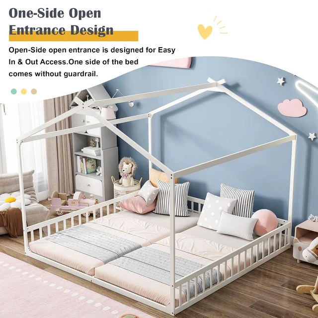Alt view image 6 of 7 - Double Twin Floor House Bed, White