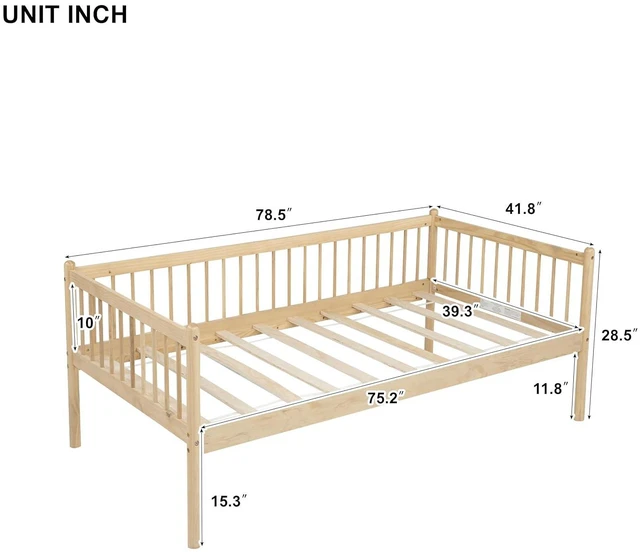 Alt view image 2 of 7 - Twin Pine Wood Daybed with 3-Side Guardrails, Natural