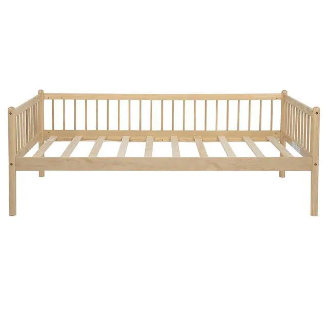 Alt view image 6 of 7 - Twin Pine Wood Daybed with 3-Side Guardrails, Natural