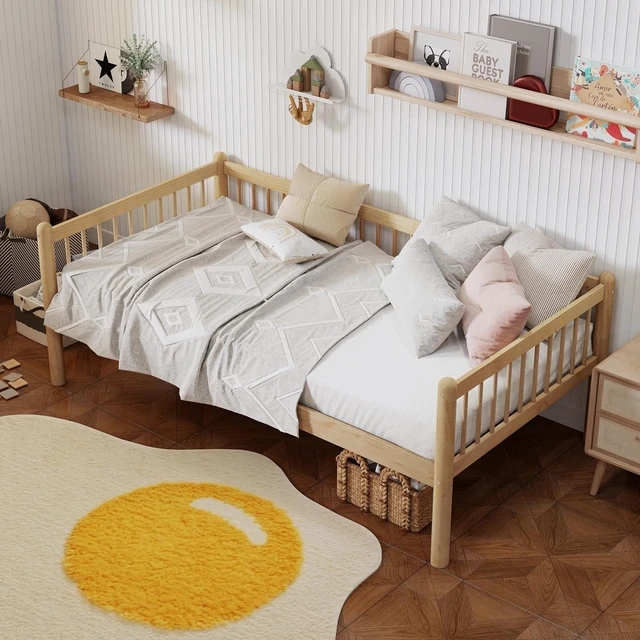 Alt view image 5 of 7 - Twin Pine Wood Daybed with 3-Side Guardrails, Natural