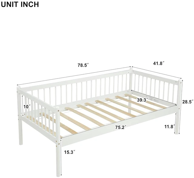 Alt view image 2 of 7 - Twin Pine Wood Daybed with 3-Side Guardrails, White