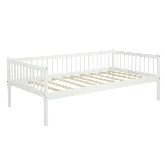 Alt view image 7 of 7 - Twin Pine Wood Daybed with 3-Side Guardrails, White