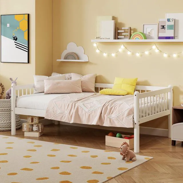 Alt view image 3 of 7 - Twin Pine Wood Daybed with 3-Side Guardrails, White