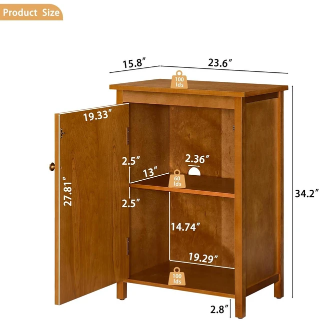 Alt view image 2 of 7 - 34.2" Floor Storage Cabinet with Adjustable Shelf, Walnut