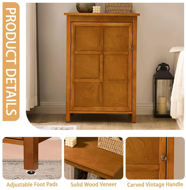 Alt view image 5 of 7 - 34.2" Floor Storage Cabinet with Adjustable Shelf, Walnut