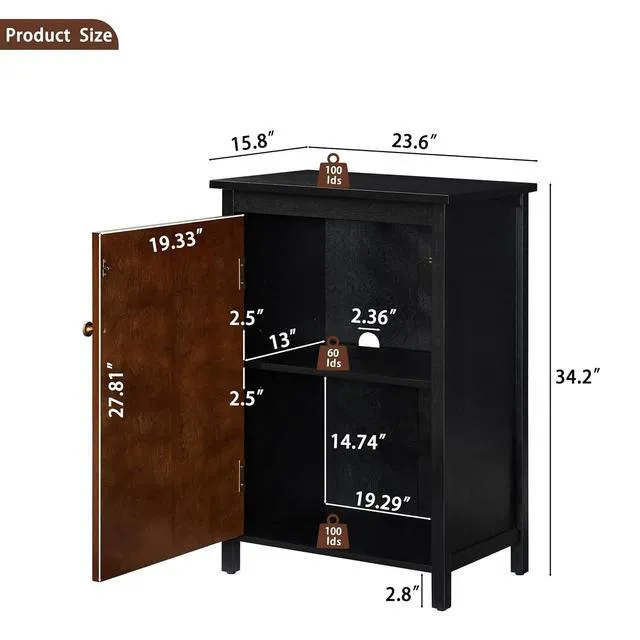 Alt view image 2 of 7 - 34.2" Floor Storage Cabinet with Adjustable Shelf, Walnut+Black