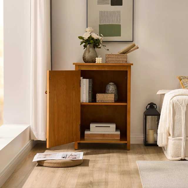Alt view image 6 of 7 - 34.2" Floor Storage Cabinet with Adjustable Shelf, Walnut