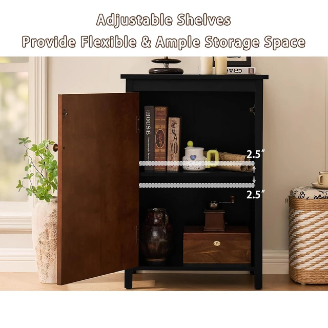 Alt view image 4 of 7 - 34.2" Floor Storage Cabinet with Adjustable Shelf, Walnut+Black