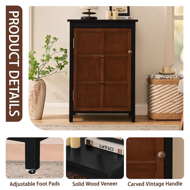 Alt view image 6 of 7 - 34.2" Floor Storage Cabinet with Adjustable Shelf, Walnut+Black