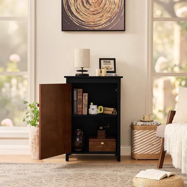 Alt view image 3 of 7 - 34.2" Floor Storage Cabinet with Adjustable Shelf, Walnut+Black
