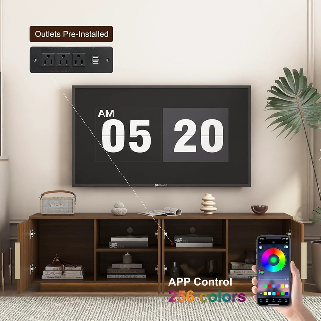 Alt view image 4 of 7 - 68" Modern TV Stand for 55/60/65 Inch TV, Entertainment Center with 16 Color Led and Spacious Storage for Living Room, Walnut