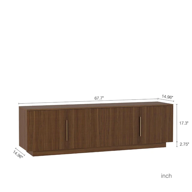 Alt view image 5 of 7 - 68" Modern TV Stand for 55/60/65 Inch TV, Entertainment Center with 16 Color Led and Spacious Storage for Living Room, Walnut