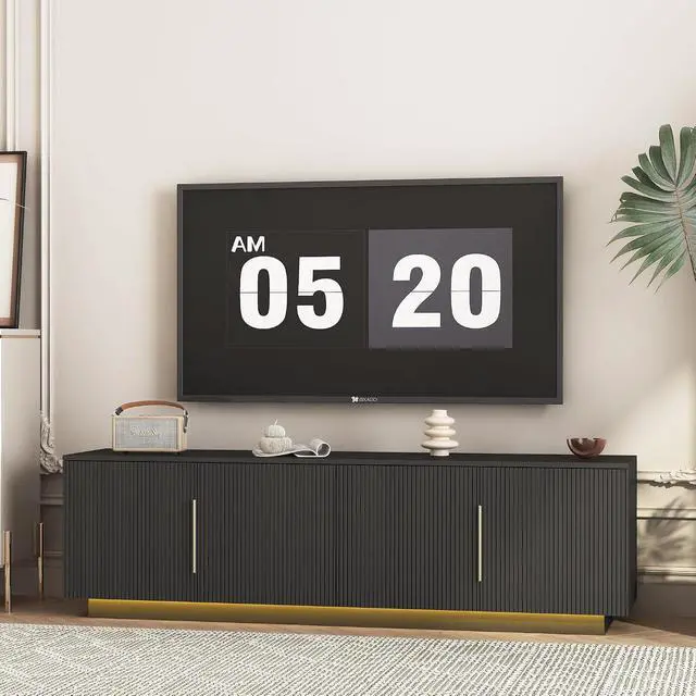 Alt view image 2 of 5 - 68" Modern TV Stand for 55/60/65 Inch TV, Entertainment Center with 16 Color Led and Spacious Storage for Living Room, Black