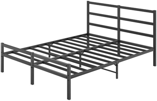 Alt view image 4 of 7 - Metal Platform Bed with Headboard and Footboard for Apartment Dormitory, NoiseFree Bed Frame No Box Spring Needed for Restful Sleep, Full Size, Black