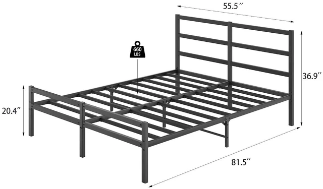 Alt view image 2 of 7 - Metal Platform Bed with Headboard and Footboard for Apartment Dormitory, NoiseFree Bed Frame No Box Spring Needed for Restful Sleep, Full Size, Black