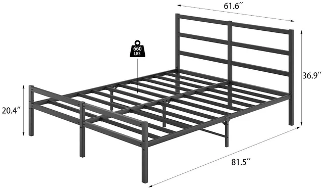 Alt view image 2 of 7 - Metal Platform Bed with Headboard and Footboard for Apartment Dormitory, NoiseFree Bed Frame No Box Spring Needed for Restful Sleep, Queen Size, Black