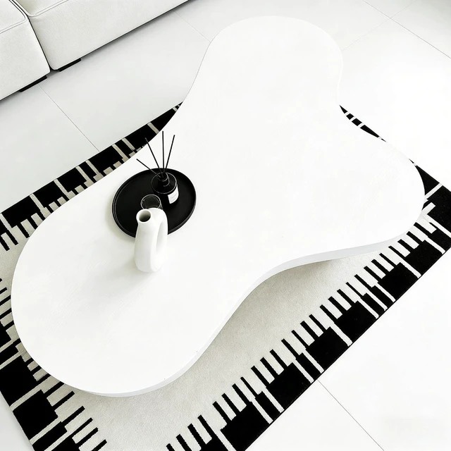 Alt view image 4 of 7 - 46" Cloud Shaped Coffee Table with 3 Ball Legs, Irregular Low Wooden Coffee Table for Living Room, Office, or Small Spaces, White