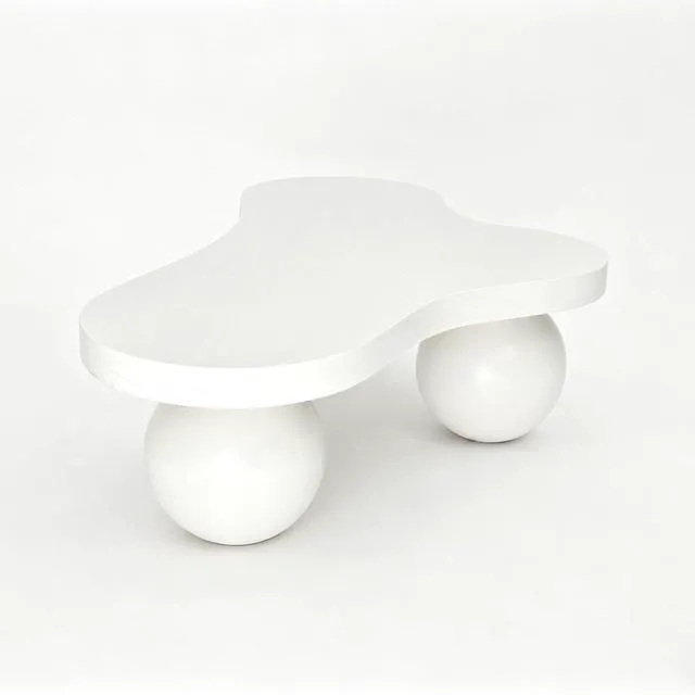 Alt view image 7 of 7 - 46" Cloud Shaped Coffee Table with 3 Ball Legs, Irregular Low Wooden Coffee Table for Living Room, Office, or Small Spaces, White