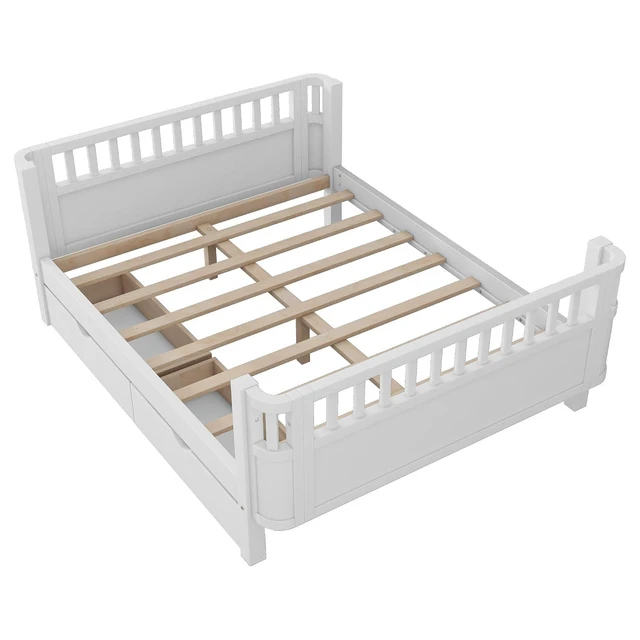 Alt view image 7 of 7 - Full Size Floor Bed with Storage Drawers and High Rails for Kids, Transition Platform Bed with Removable Guardrails Convertible Montessori Bed for Boys Girls, Easy Assembly and MultiFunctional,White
