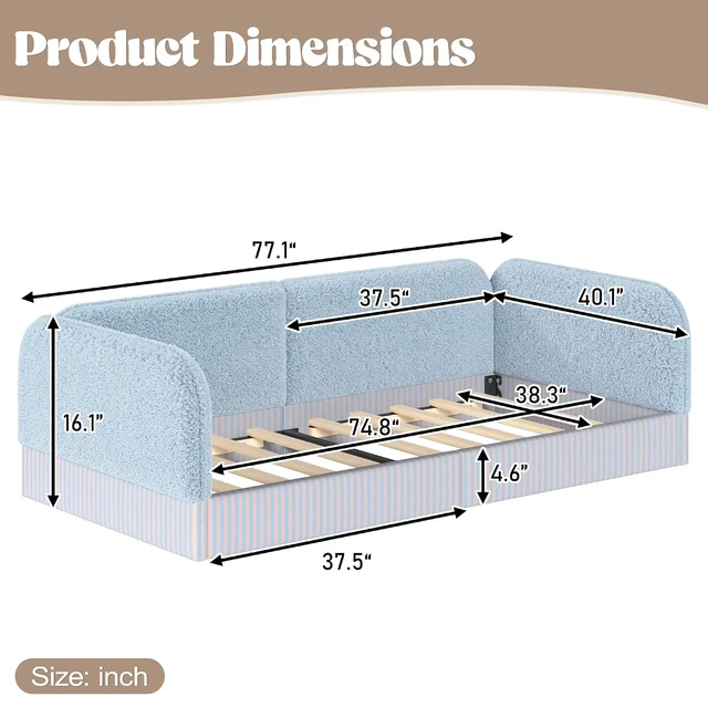 Alt view image 2 of 7 - Twin Size Upholstered Montessori Bed Frame for Kids, Blue