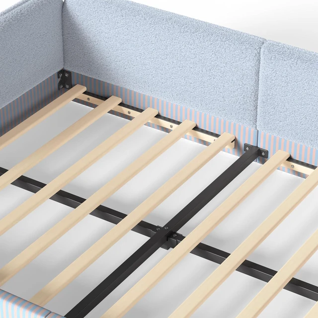Alt view image 5 of 7 - Queen Size Upholstered Montessori Bed Frame for Kids, Blue