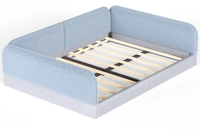 Alt view image 7 of 7 - Queen Size Upholstered Montessori Bed Frame for Kids, Blue