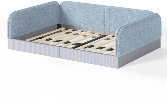 Alt view image 7 of 7 - Full Size Upholstered Montessori Bed Frame for Kids, Blue