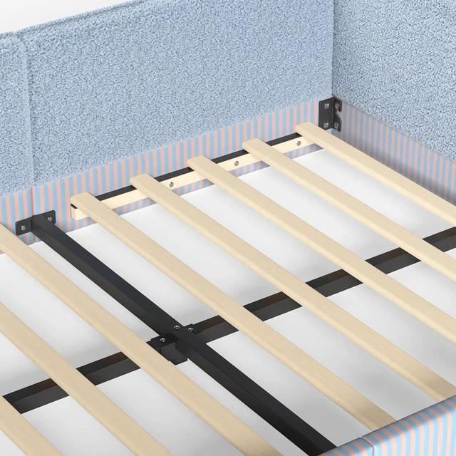 Alt view image 5 of 7 - Full Size Upholstered Montessori Bed Frame for Kids, Blue