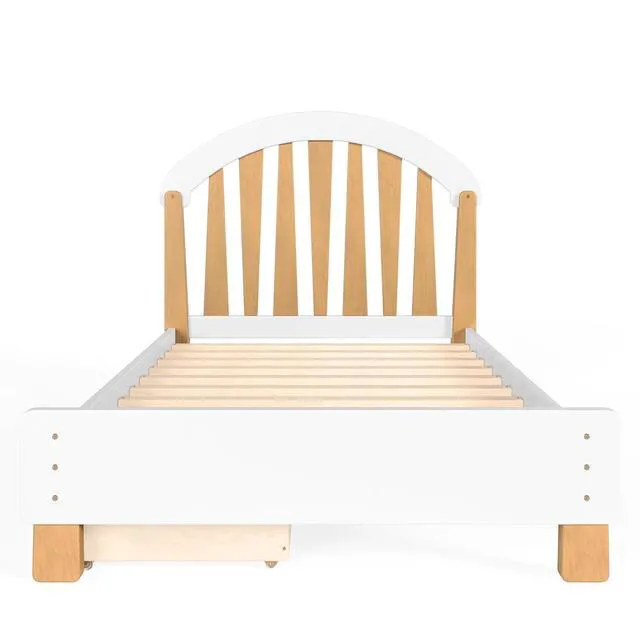 Alt view image 6 of 7 - Solid Wood Twin Platform Bed with Drawers for Kids, White & Natural