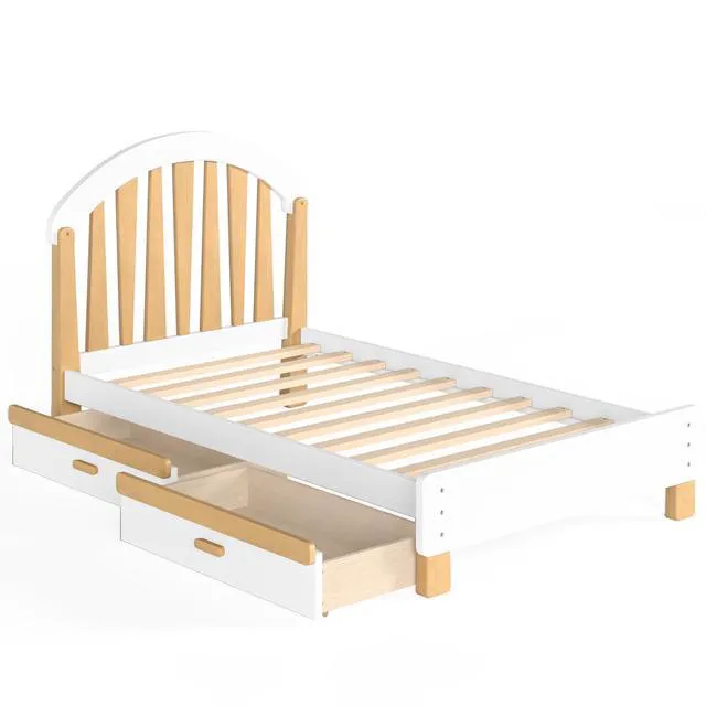 Alt view image 7 of 7 - Solid Wood Twin Platform Bed with Drawers for Kids, White & Natural