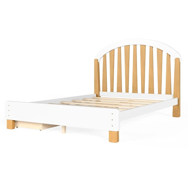 Alt view image 5 of 7 - Full Kids Platform Bed Frame with Storage Drawers, White & Natural