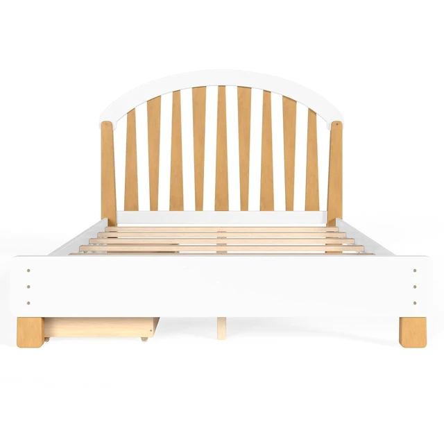 Alt view image 6 of 7 - Full Kids Platform Bed Frame with Storage Drawers, White & Natural