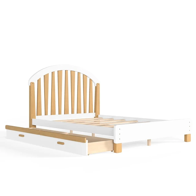 Alt view image 7 of 7 - Full Kids Platform Bed Frame with Storage Drawers, White & Natural