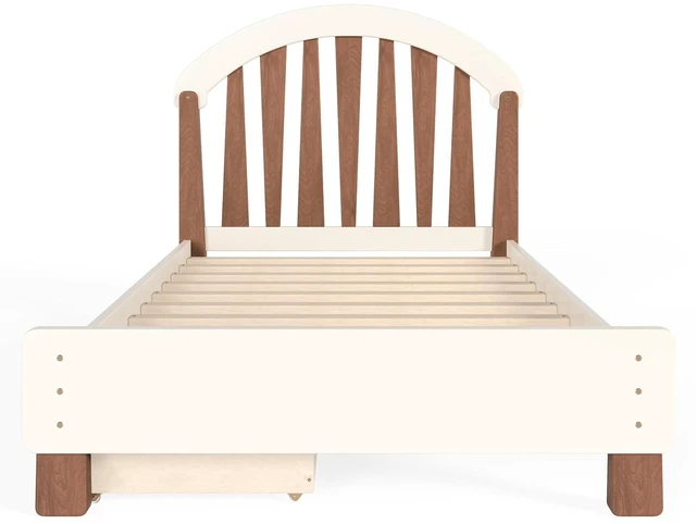 Alt view image 6 of 7 - Solid Wood Twin Platform Bed with Drawers for Kids, Beige & Deep Natural