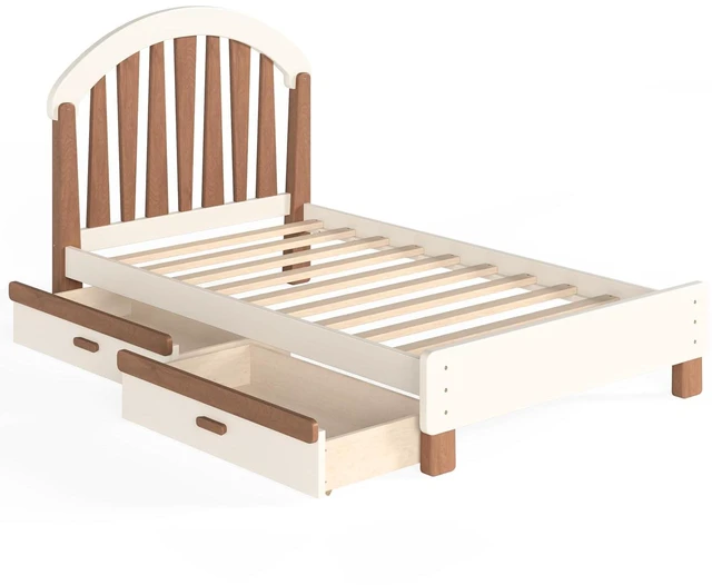 Alt view image 7 of 7 - Solid Wood Twin Platform Bed with Drawers for Kids, Beige & Deep Natural
